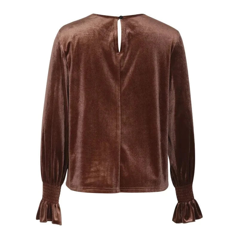 New Cross Border Maillard Solid Long Sleeve Knitted Shirt Women