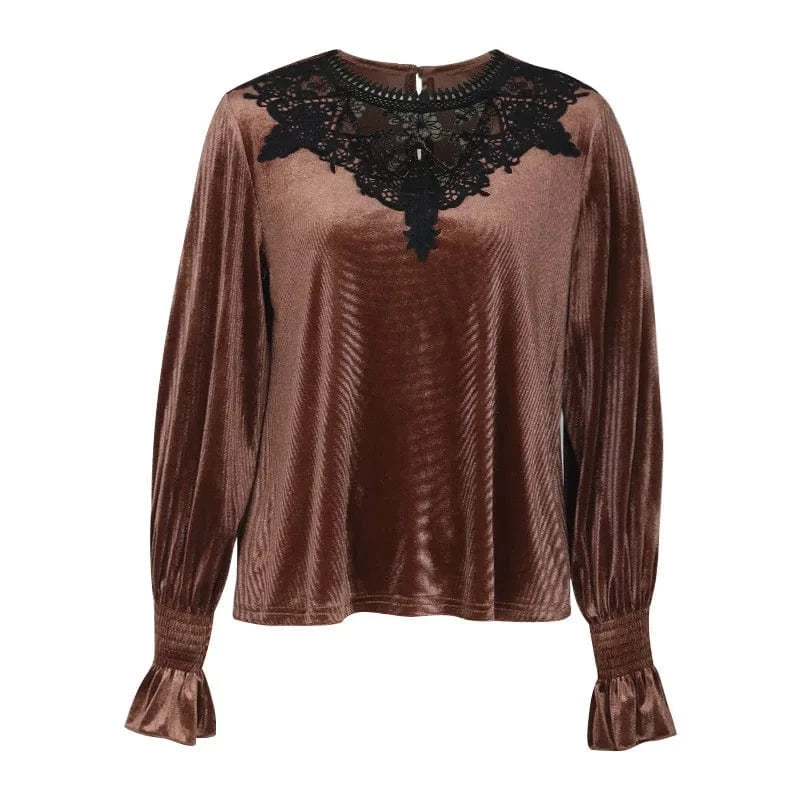 New Cross Border Maillard Solid Long Sleeve Knitted Shirt Women