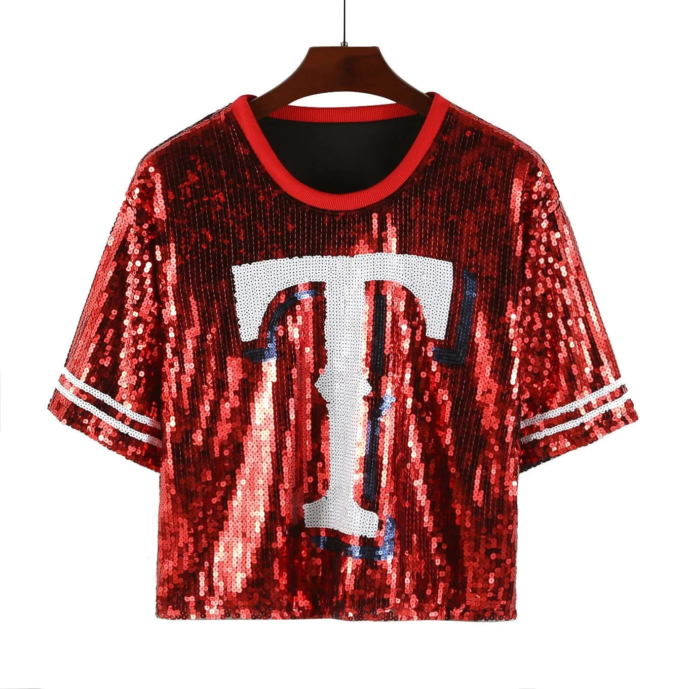 new custom baseball shirts girl sexy sequins short t shirt  women sequins crop top