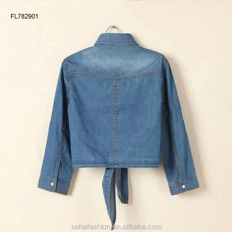new design fashion long sleeve denim jacket women wholesale