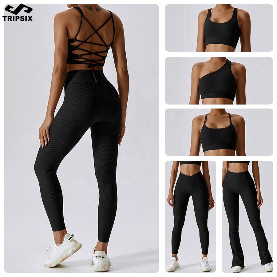 New Design Gym Clothing For Women Workout Yoga Set High Waist Sport Fitness Yoga  Bra Legging Flares Pant Set