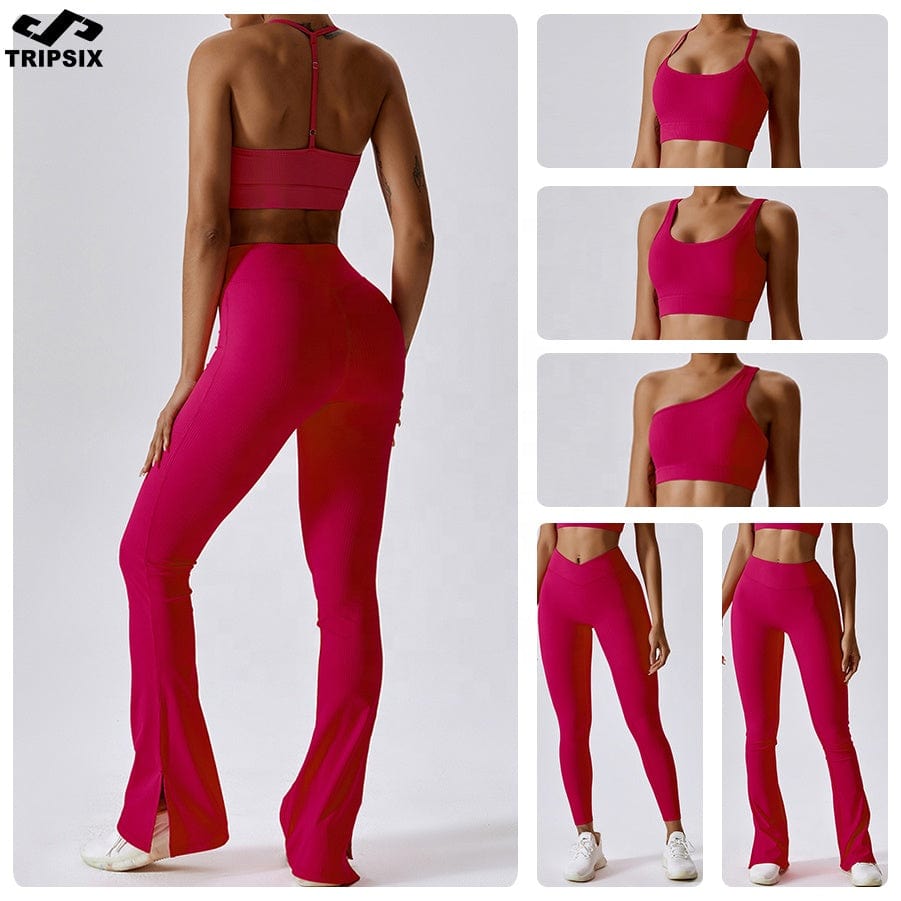 New Design Gym Clothing For Women Workout Yoga Set High Waist Sport Fitness Yoga  Bra Legging Flares Pant Set