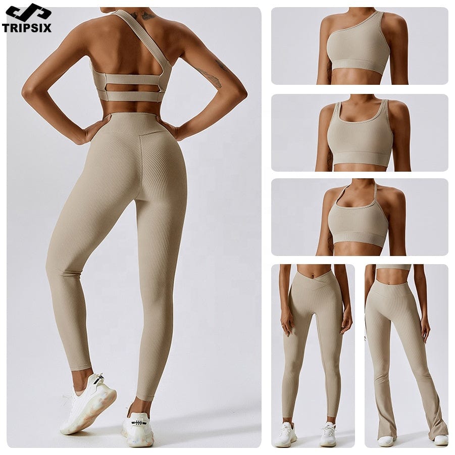 New Design Gym Clothing For Women Workout Yoga Set High Waist Sport Fitness Yoga  Bra Legging Flares Pant Set