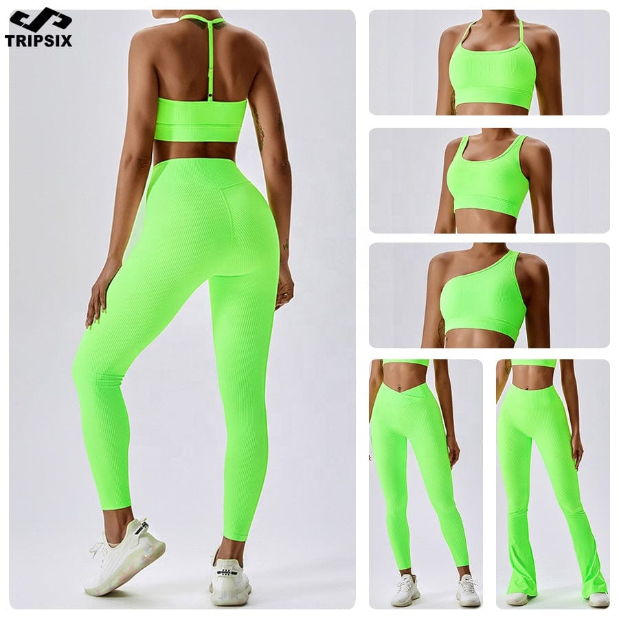 New Design Gym Clothing For Women Workout Yoga Set High Waist Sport Fitness Yoga  Bra Legging Flares Pant Set