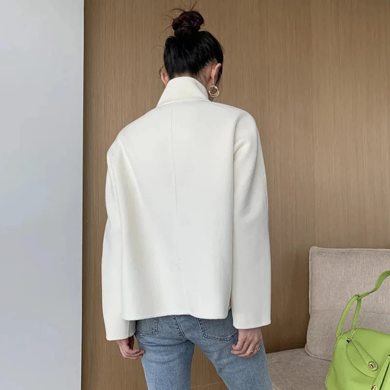 New Design Ladies Solid Color Cashmere Coat Streetwear Stand Collar Women Wool Coats