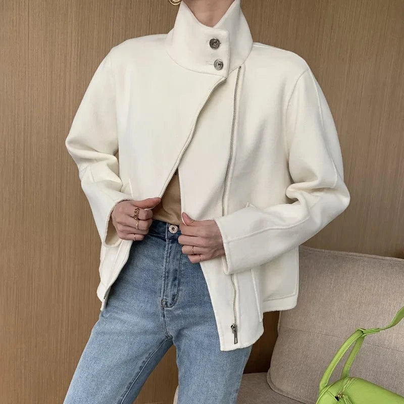 New Design Ladies Solid Color Cashmere Coat Streetwear Stand Collar Women Wool Coats