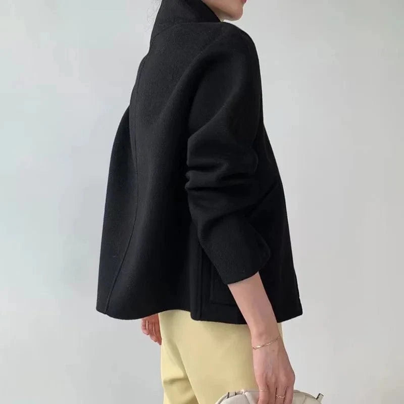 New Design Ladies Solid Color Cashmere Coat Streetwear Stand Collar Women Wool Coats