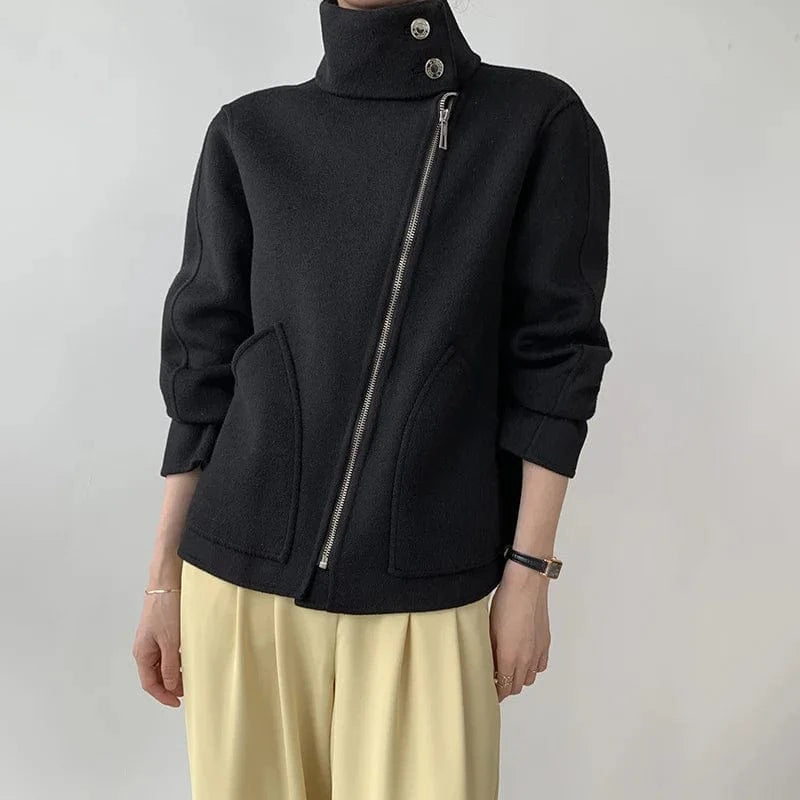 New Design Ladies Solid Color Cashmere Coat Streetwear Stand Collar Women Wool Coats