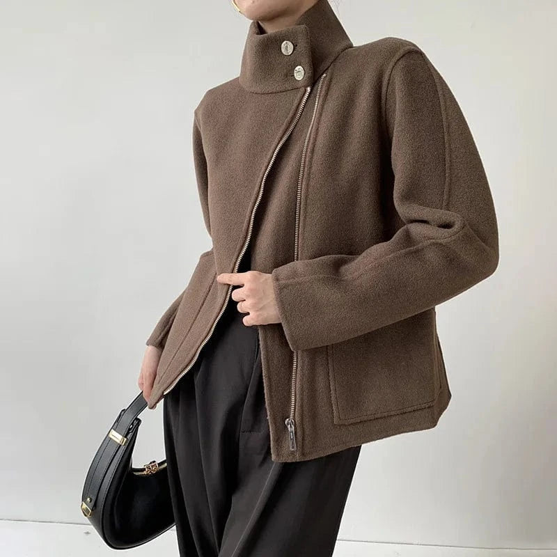 New Design Ladies Solid Color Cashmere Coat Streetwear Stand Collar Women Wool Coats
