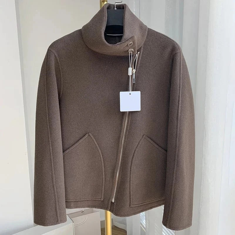 New Design Ladies Solid Color Cashmere Coat Streetwear Stand Collar Women Wool Coats