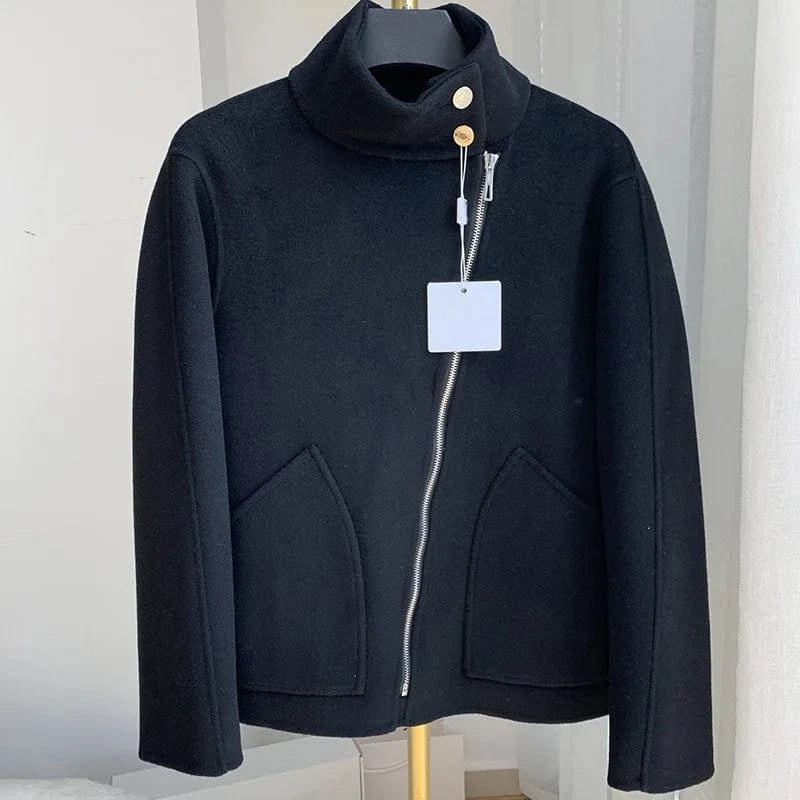 New Design Ladies Solid Color Cashmere Coat Streetwear Stand Collar Women Wool Coats