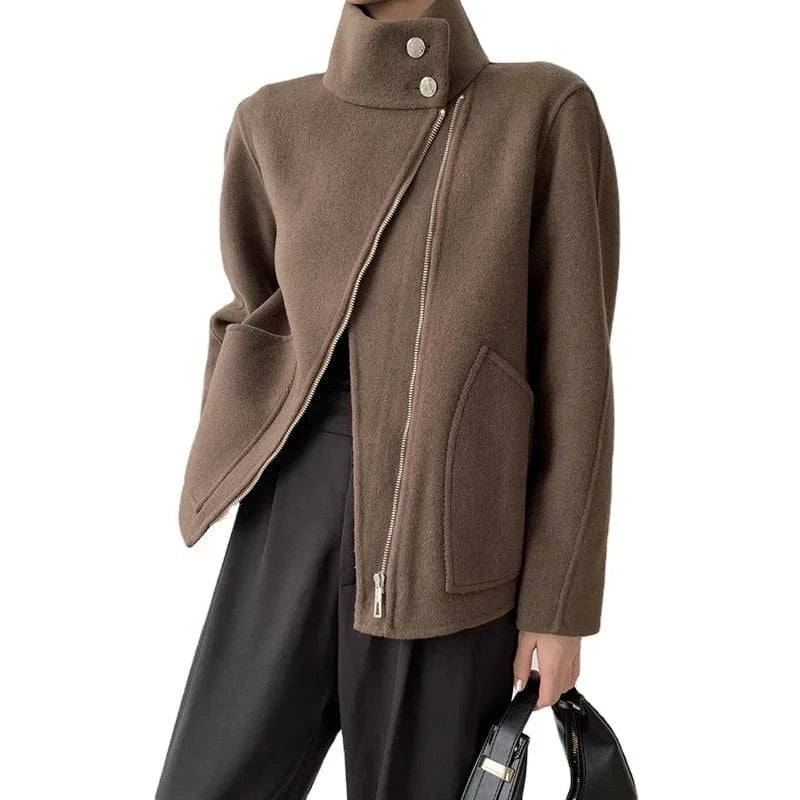 New Design Ladies Solid Color Cashmere Coat Streetwear Stand Collar Women Wool Coats