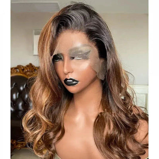 New Design Natural Color Ombre Medium Golden Brown Loose Wave Lace Raw Human Hair Cuticle Aligned Lace Front Wigs