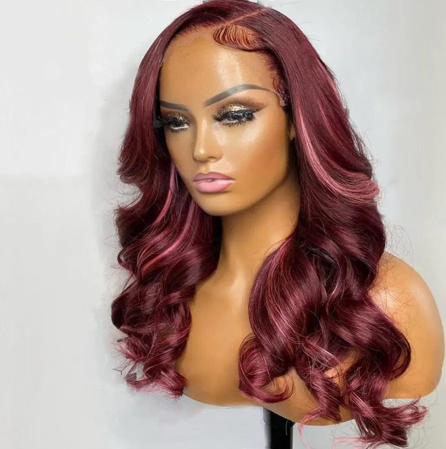 New Design Pre Plucked Highlight Chestnut Color Wavy Wigs Raw Indian Human Hair 13*4 Lace Front Wigs