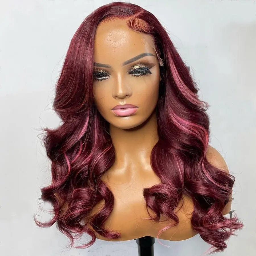 New Design Pre Plucked Highlight Chestnut Color Wavy Wigs Raw Indian Human Hair 13*4 Lace Front Wigs