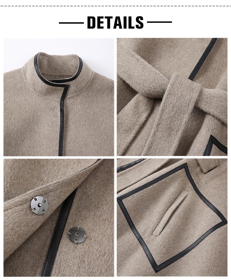 New Design Real Woolen Poncho Coat Winter Double Sides Women Cashmere Wool Coats with Belt