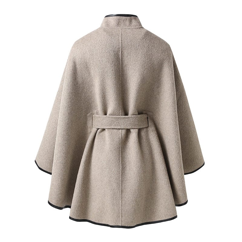 New Design Real Woolen Poncho Coat Winter Double Sides Women Cashmere Wool Coats with Belt