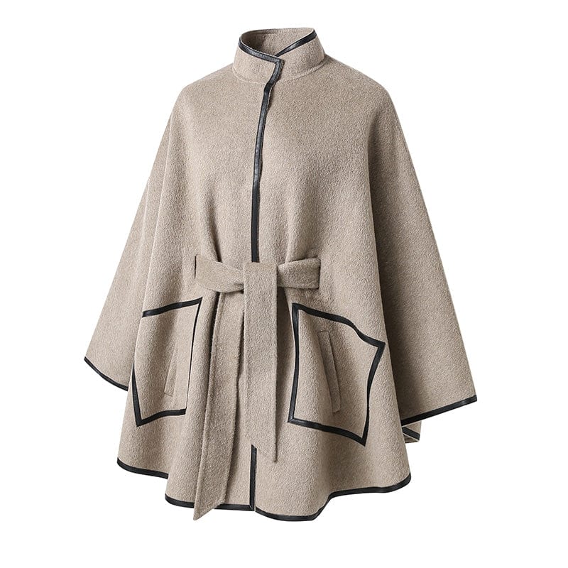 New Design Real Woolen Poncho Coat Winter Double Sides Women Cashmere Wool Coats with Belt