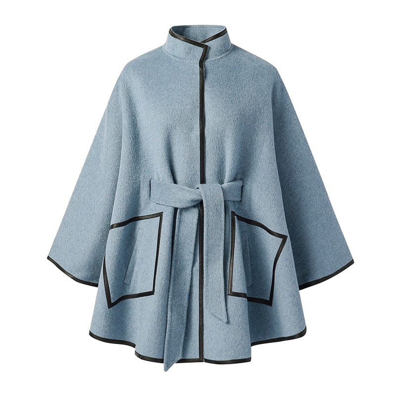 New Design Real Woolen Poncho Coat Winter Double Sides Women Cashmere Wool Coats with Belt