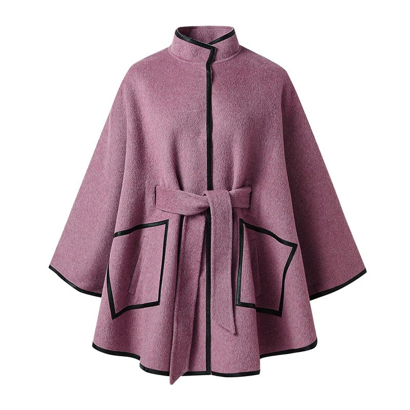 New Design Real Woolen Poncho Coat Winter Double Sides Women Cashmere Wool Coats with Belt