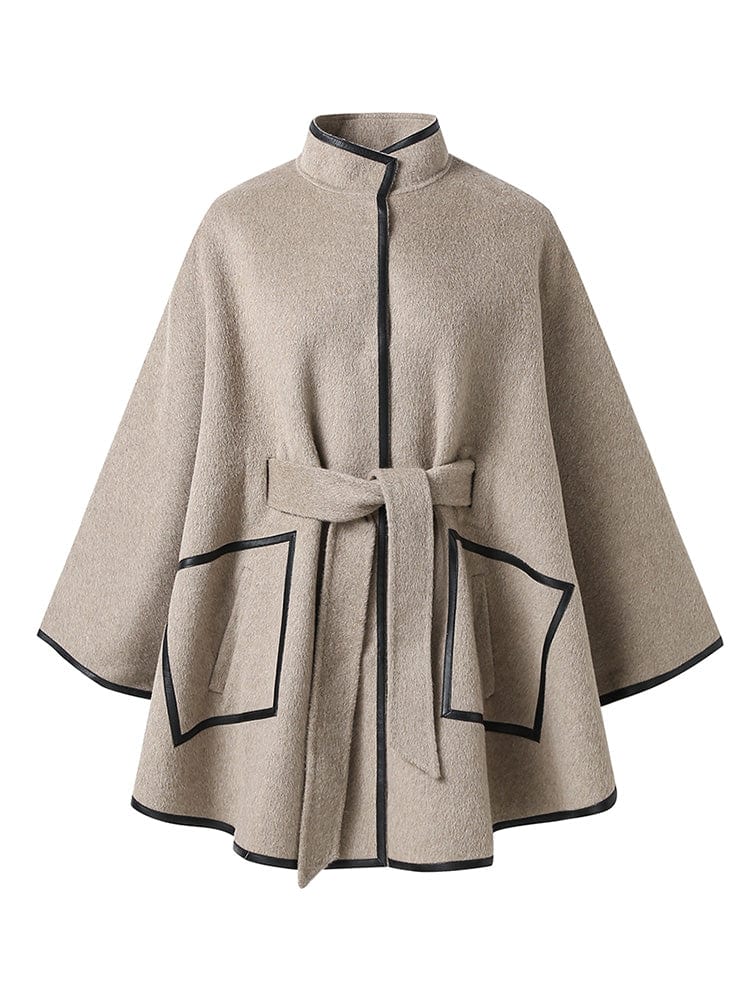 New Design Real Woolen Poncho Coat Winter Double Sides Women Cashmere Wool Coats with Belt
