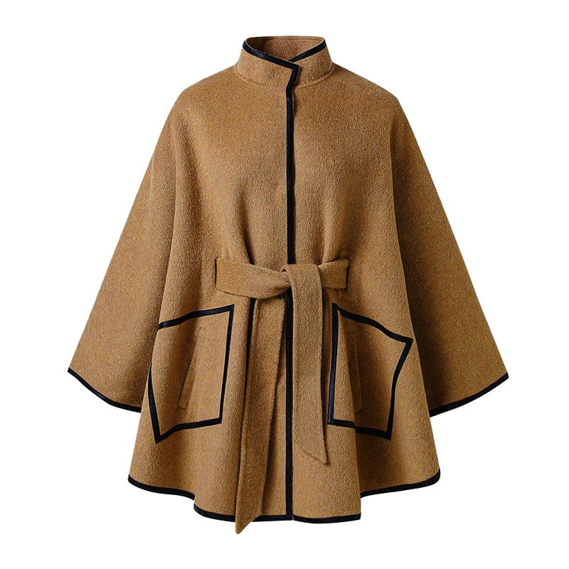 New Design Real Woolen Poncho Coat Winter Double Sides Women Cashmere Wool Coats with Belt