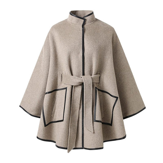 New Design Real Woolen Poncho Coat Winter Double Sides Women Cashmere Wool Coats with Belt