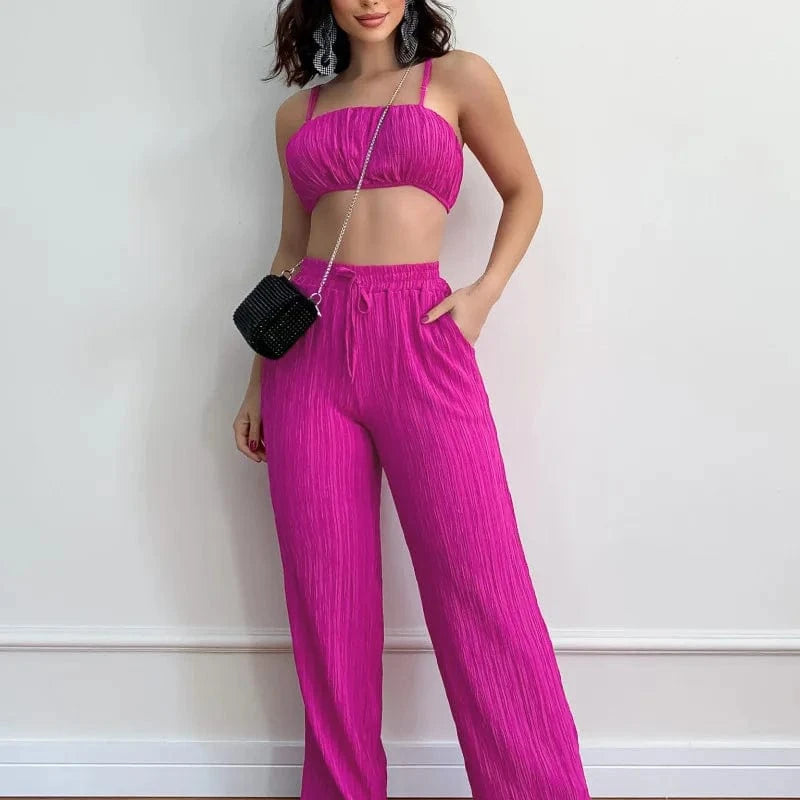 New Design Summer Lady Suits Casual Street Wear Crop Top FullTrousers Loungewear Women Clothing Two Piece Sets