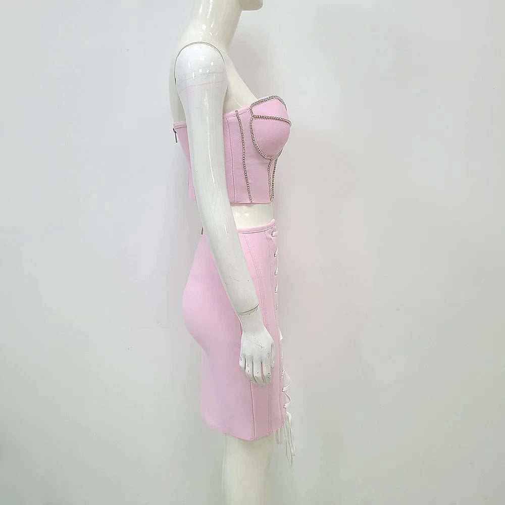 New Designer Celebrity Bodycon 2 Pieces Set Rayon Evening 2  Piece Party Dress