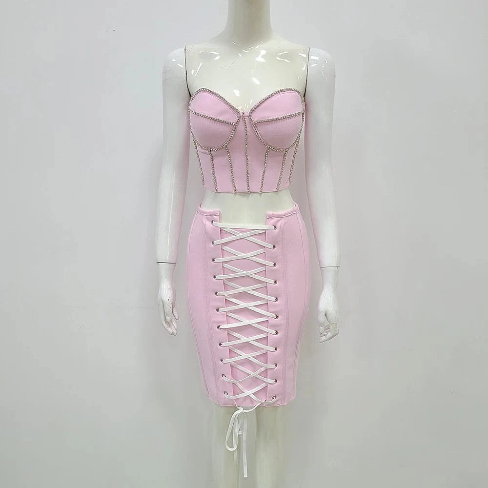 New Designer Celebrity Bodycon 2 Pieces Set Rayon Evening 2  Piece Party Dress