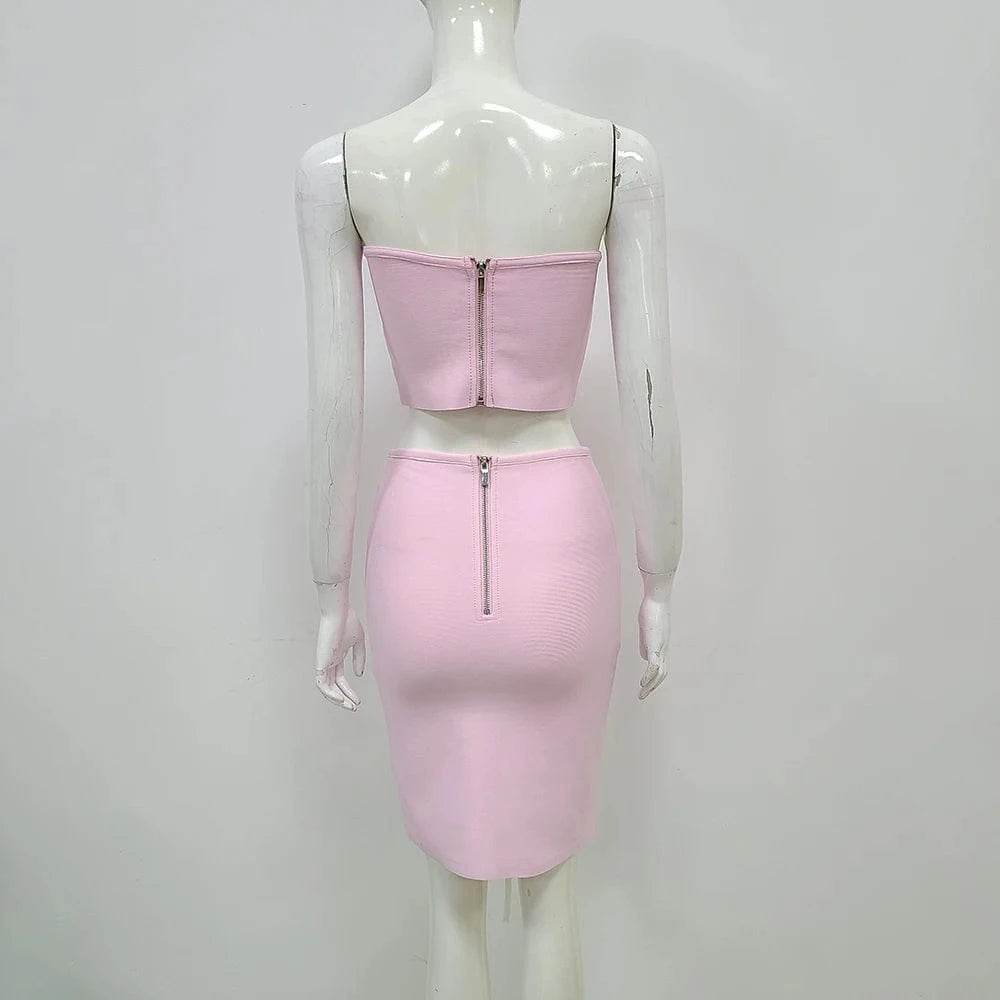 New Designer Celebrity Bodycon 2 Pieces Set Rayon Evening 2  Piece Party Dress