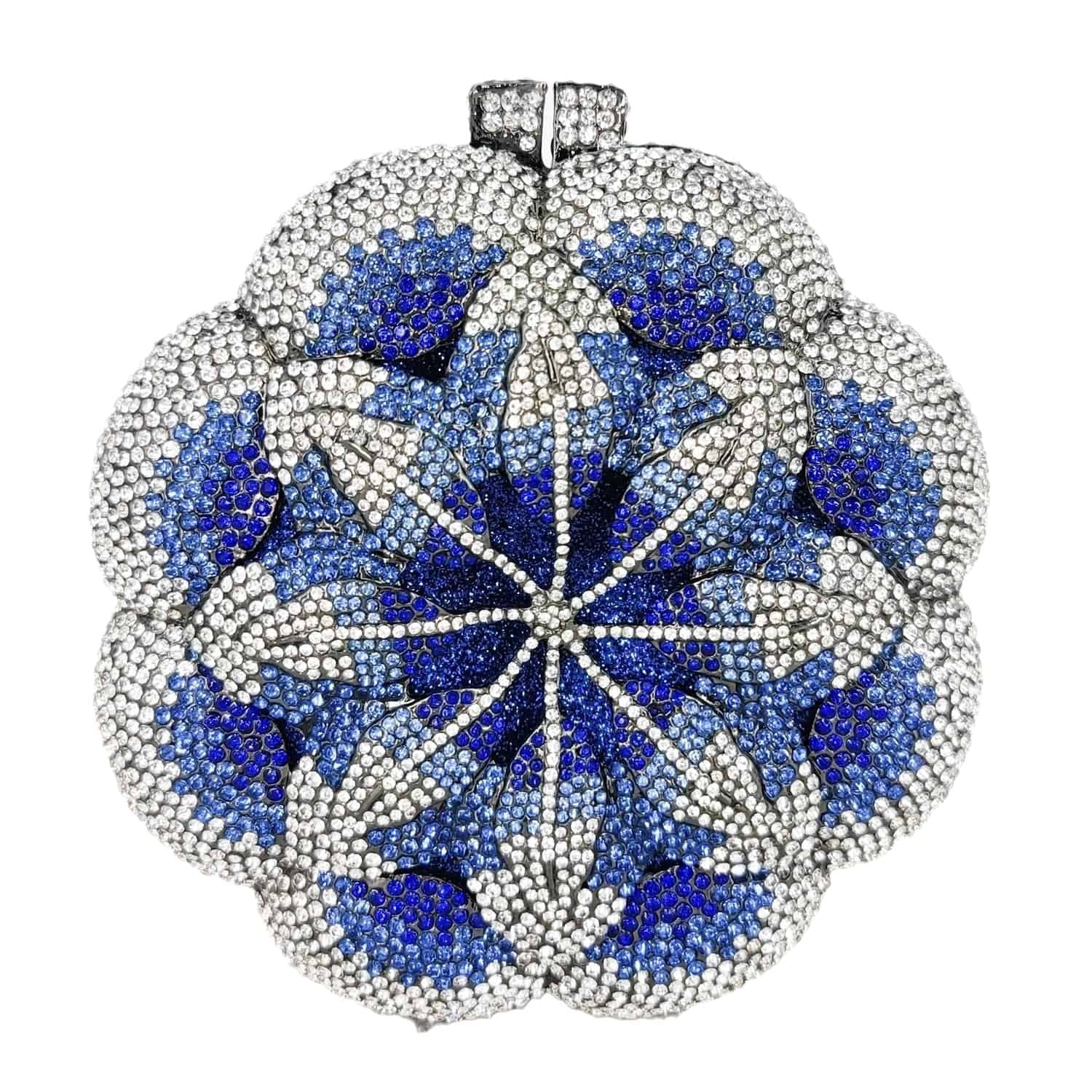 New Designer Luxury Flower Shape Crystal Rhinestone Party Clutch Evening Bag Hard Metal Round Bridal Purse