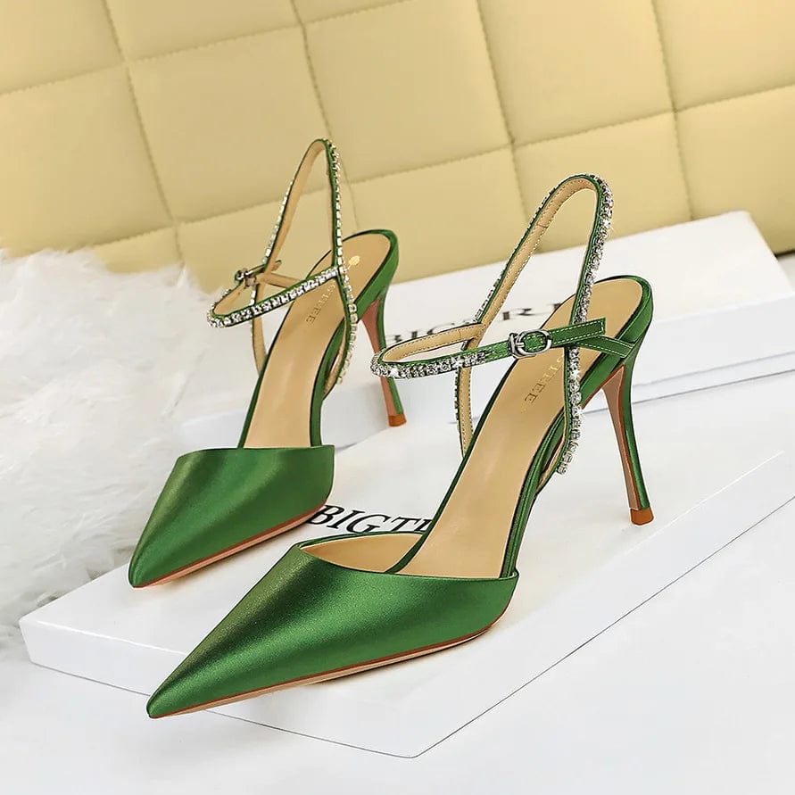 New Dress Shoes Party Banquet Stiletto High Heels Satin Hollow Summer Women's Shoes Rhinestones Heels For Ladies Sandals