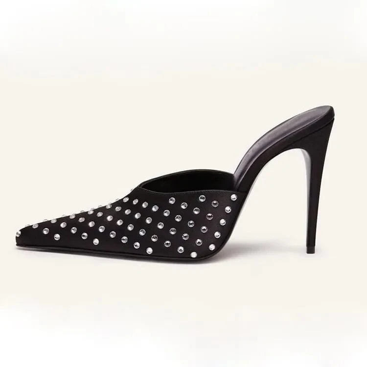 New Elegant Girls High Heel Sandals Rhinestone Stiletto Shoes Slippers Stiletto Heel Casual Party Women Mules Heels Shoes
