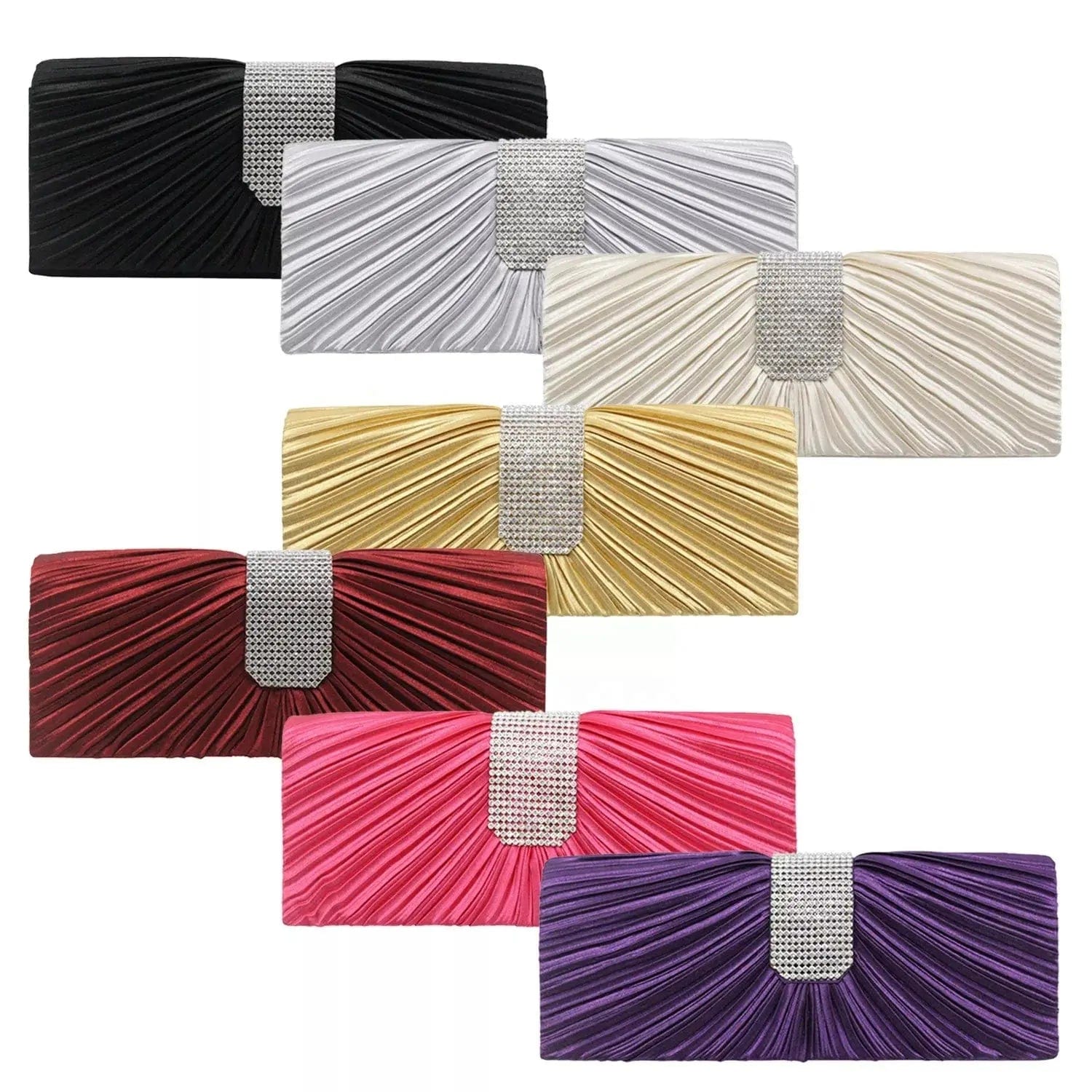 New European And American Fashion Pleated Diamond Ladies Banquet Bag Shoulder Clutch Dinner Evening Bag