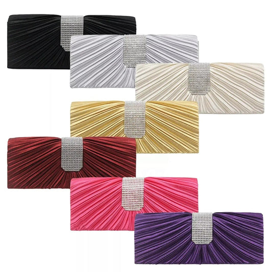 New European And American Fashion Pleated Diamond Ladies Banquet Bag Shoulder Clutch Dinner Evening Bag