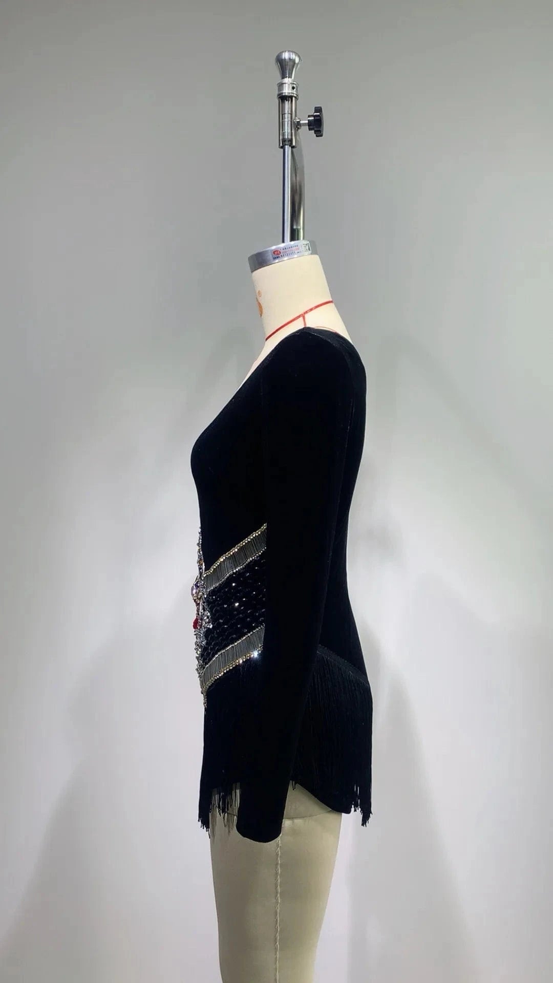 New Fashion Black Deep V Neck Long Sleeve Dress Rhinestone Diamond Beading Sexy Party Ladies Dresses