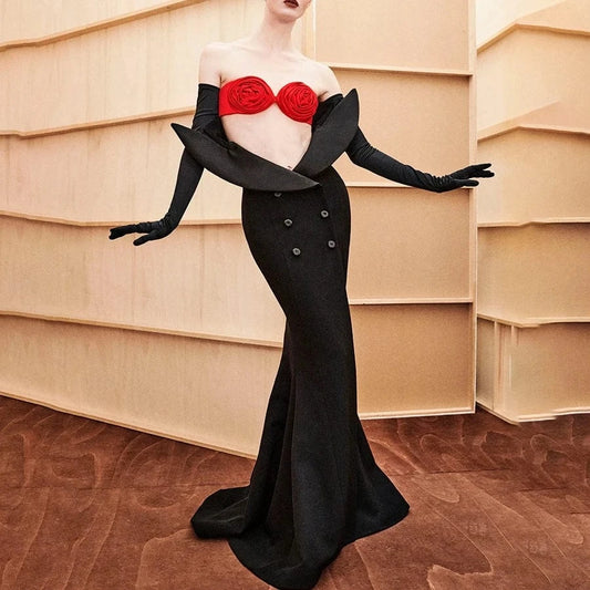 New Fashion Black Flower Off Shoulder Sexy Party Prom Dress Bodycon Cocktail Dresses