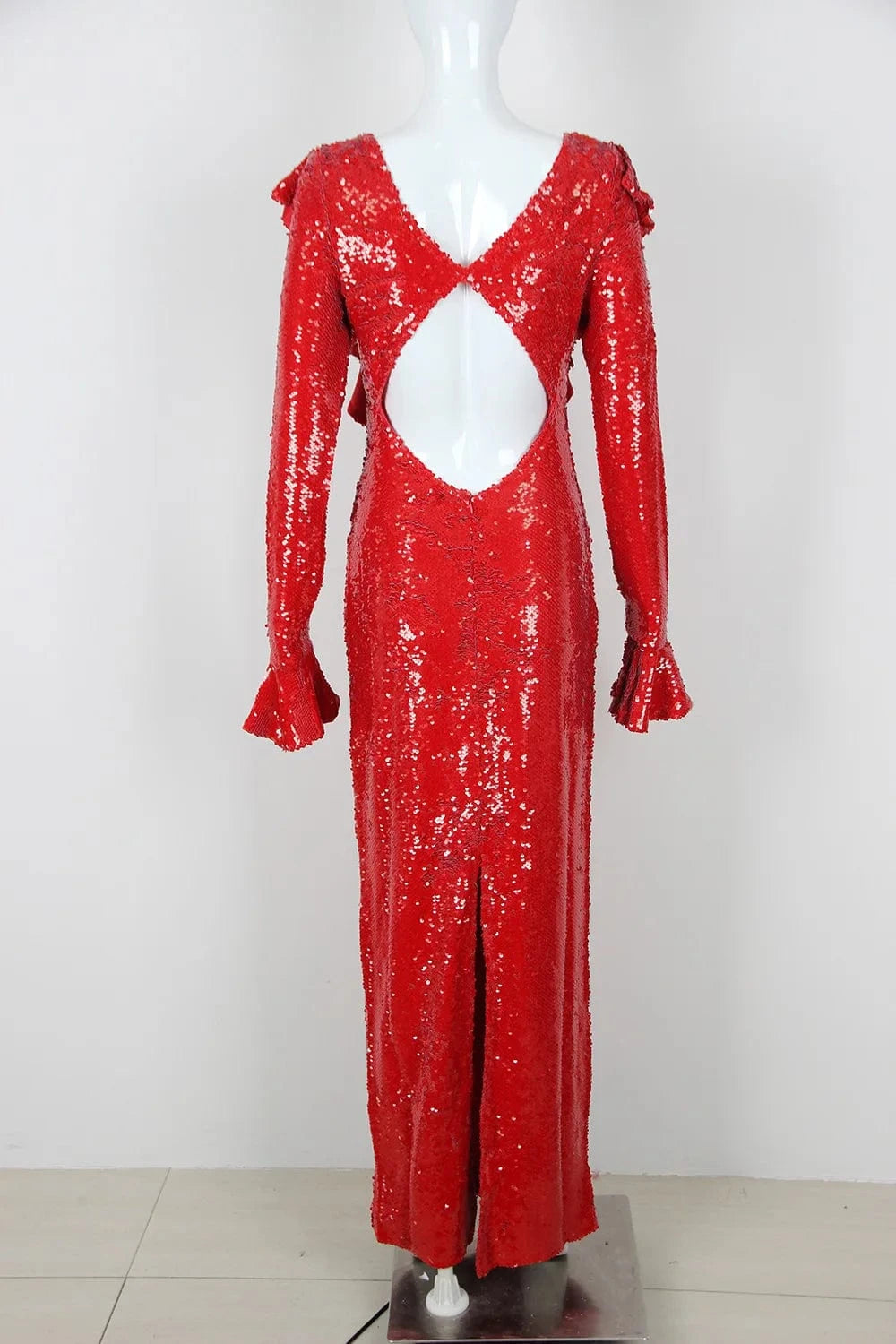 New Fashion Elegant Red Hollow Out Dress Sequined Sexy Party Ladies Maxi Dresses For Women