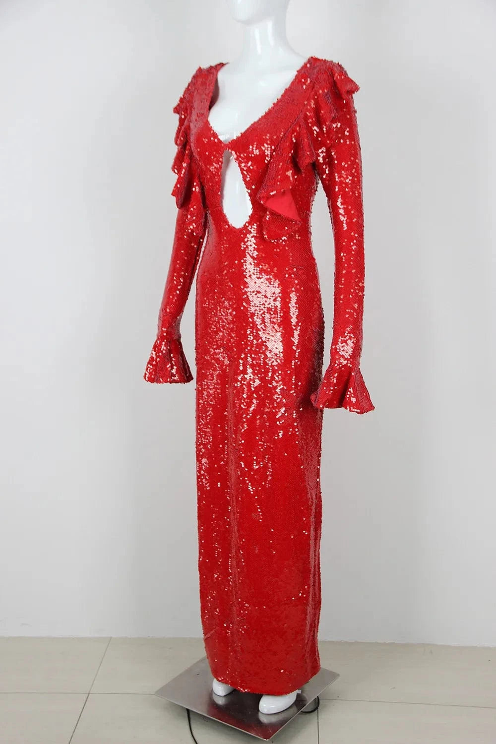 New Fashion Elegant Red Hollow Out Dress Sequined Sexy Party Ladies Maxi Dresses For Women