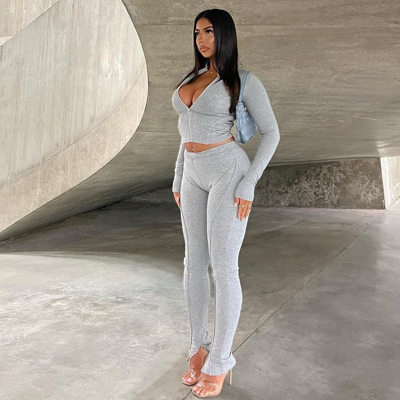 New Fashion Fall 2023 Women Clothes Women Two Piece Pants Set Solid Color Leggings Outfits For Women