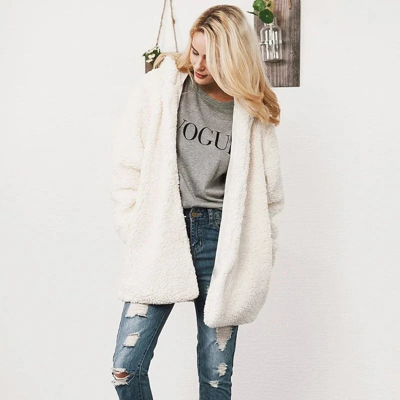 New Fashion Fleece Fuzzy Short Wool Coat Women Faux Fur Jacket Teddy Coat with Hooded