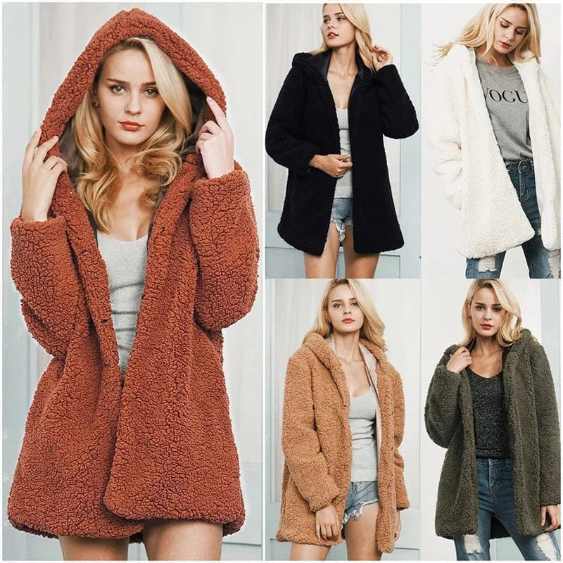 New Fashion Fleece Fuzzy Short Wool Coat Women Faux Fur Jacket Teddy Coat with Hooded
