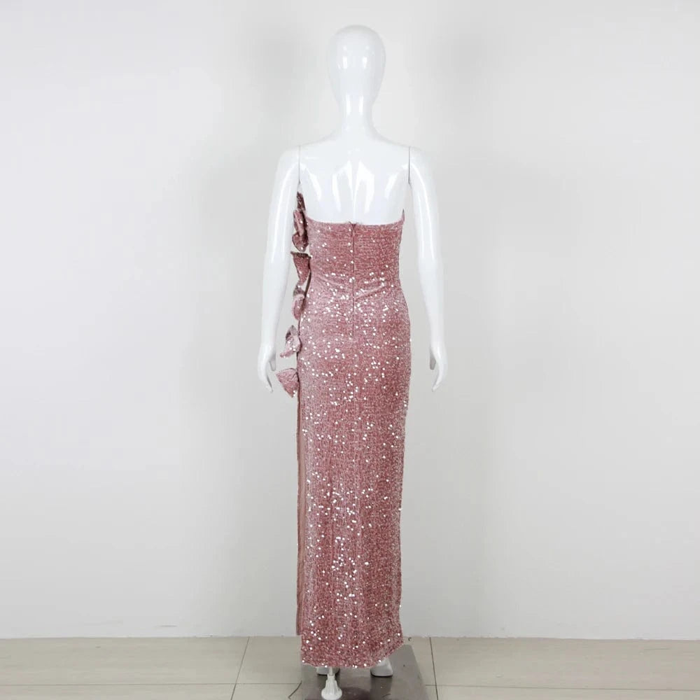 New Fashion Hollow Out Maxi Dress Beading Sequined Party Ladies Dresses