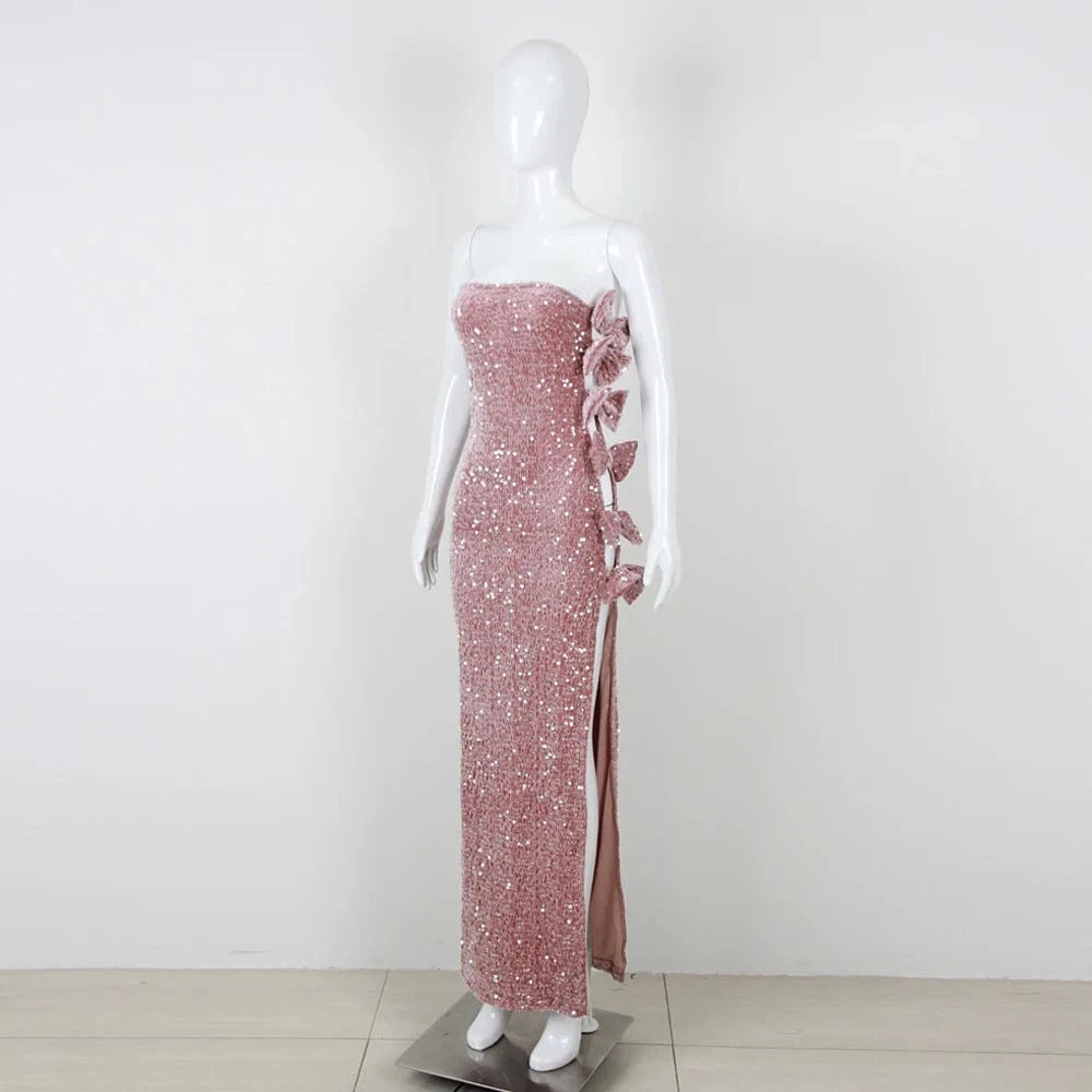 New Fashion Hollow Out Maxi Dress Beading Sequined Party Ladies Dresses