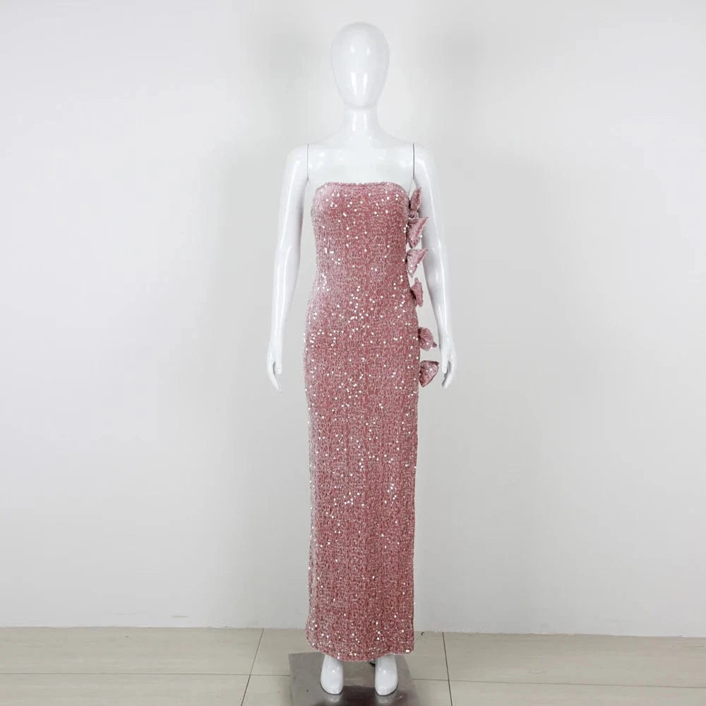 New Fashion Hollow Out Maxi Dress Beading Sequined Party Ladies Dresses