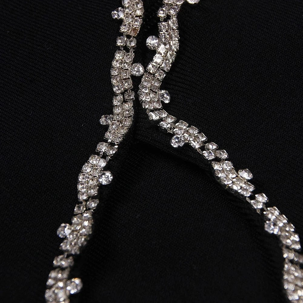 New Fashion Ladies Black Elegant Hollow Out Rhinestone Beading Sexy Party Dresses