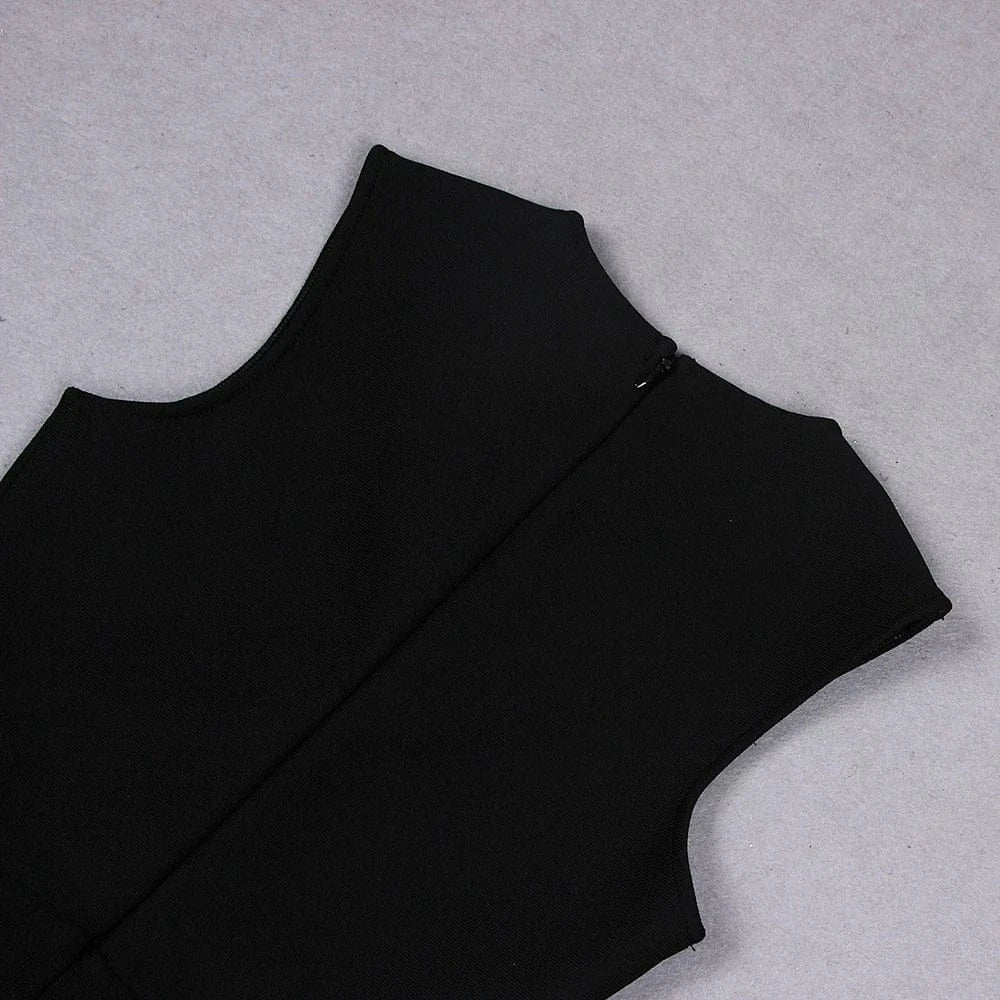 New Fashion Ladies Black Elegant Hollow Out Rhinestone Beading Sexy Party Dresses