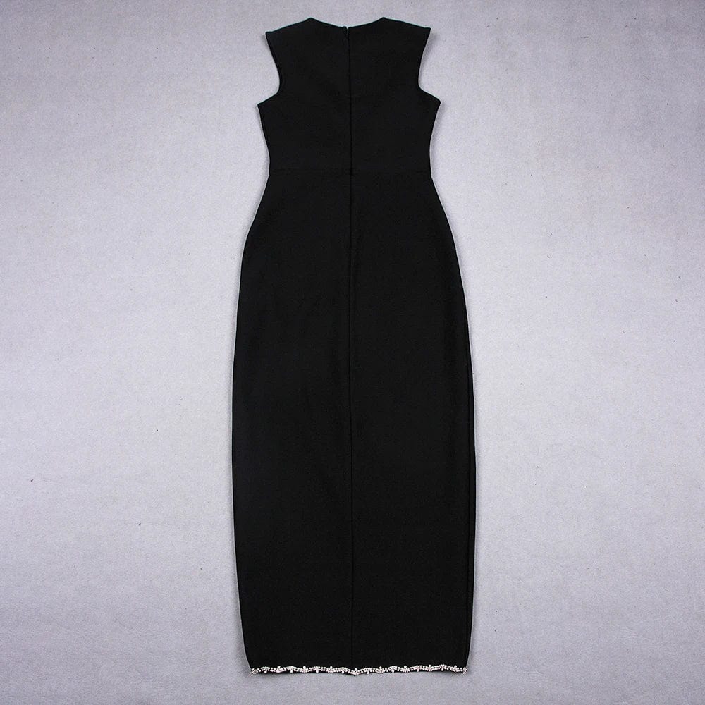 New Fashion Ladies Black Elegant Hollow Out Rhinestone Beading Sexy Party Dresses