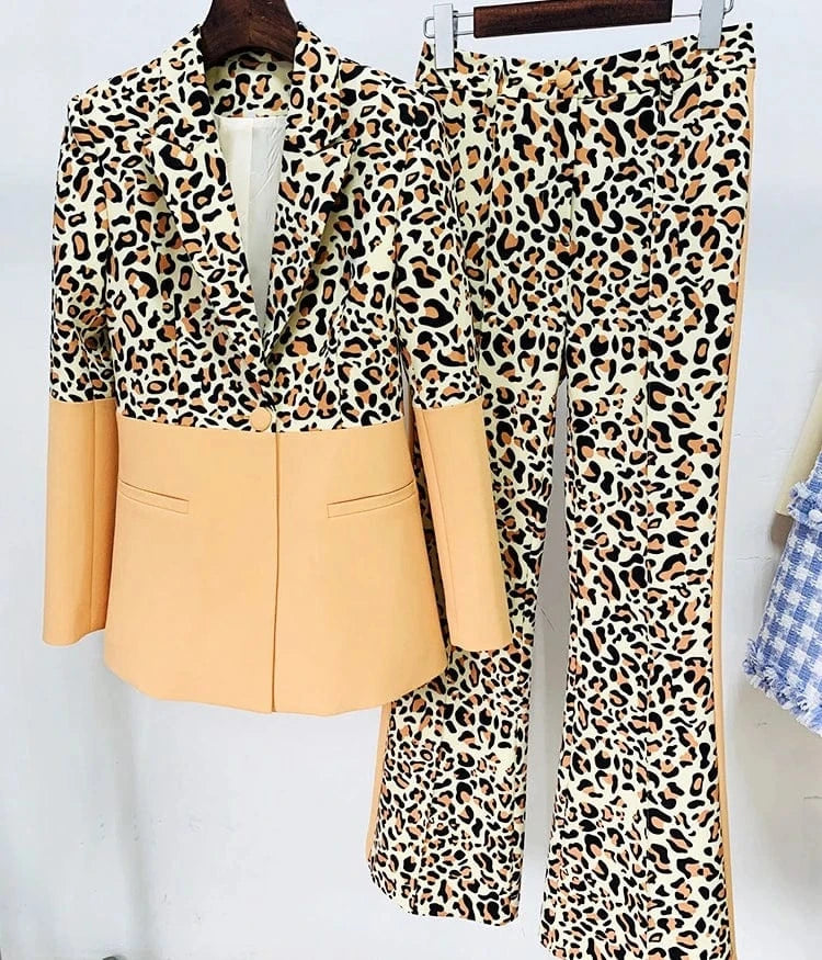 New Fashion Ladies Clothes Floral Printed Two Pieces Suit Business Wear Casual Blazer